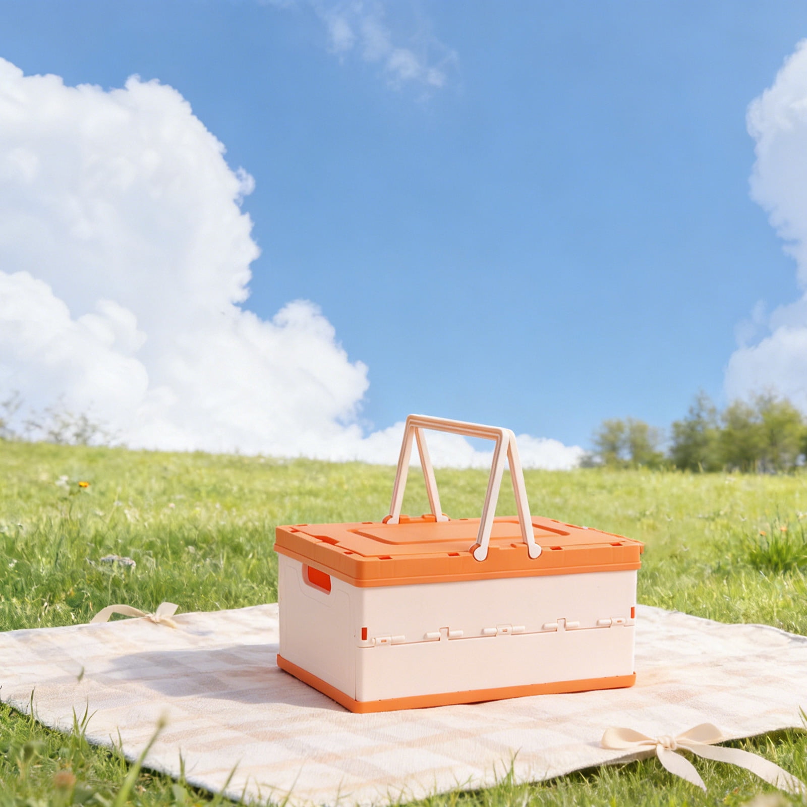 Gosuguu Foldable Storage Box with Lid & Handle | Multi-Functional Organizer for Camping & Home | 14.37x10.43x7.28in Plastic Basket in Orange, Yellow, Pink, Red, Black, Green