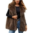 thumbnail image 6 of BLTIBY Womens Faux Fur Cardigan Vest Fall Winter Long Sleeveless Lapel Open Front Top Fuzzy Coat Fluffy Jacket Windproof Warm Soft Coffee 3XL, 6 of 8
