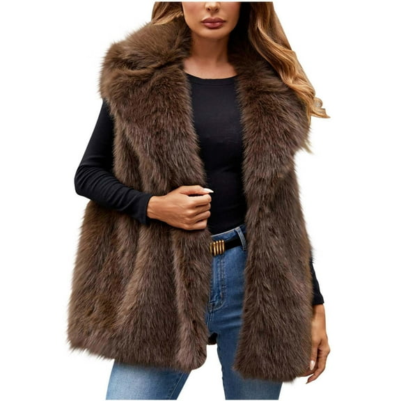 Akafmk Faux Furs Vests for Women,Sleeveless Winter Warm Jacket Coats,Womens Ladies Warm Faux Furry Coat Jacket Winter Solid V-neck Outerwear Coats Vests for Fall and Winter