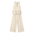 thumbnail image 7 of Women's Casual 2 Piece Outfits, Rayon Blend Sleeveless V-Neck Top, Mid Waisted Solid Color Pants Sets With Pockets, Summer Travel Loungwear Loose Fit | TruBelle,Beige L, 7 of 7