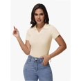 thumbnail image 3 of Women's Short Sleeve V Neck T Shirts Summer Knit Slim Fitted Basic Solid Color Tee Tops, 3 of 6
