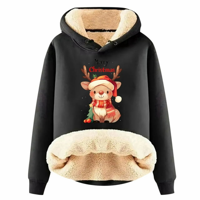 WEAIXIMIUNG Sweat à Capuche pour Femmes Imprimé Vintage de Noël à Manches Longues