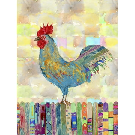 Rooster Paintings For Sale Rooster on a Fence II Colorful Country Kitchen Chicken Farmhouse Artwork Print Wall Art By Ingrid Blixt ()
