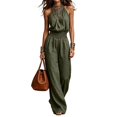 thumbnail image 6 of LEKODE Women Rompers and Jumpsuits Cotton Linen Jumpsuits for Women Summer Halter Jumpsuits for Women Loose Overalls Sleeveless Boho Jumpsuit Ruched Romper Casual Outfits for Women Blackish Green L, 6 of 8