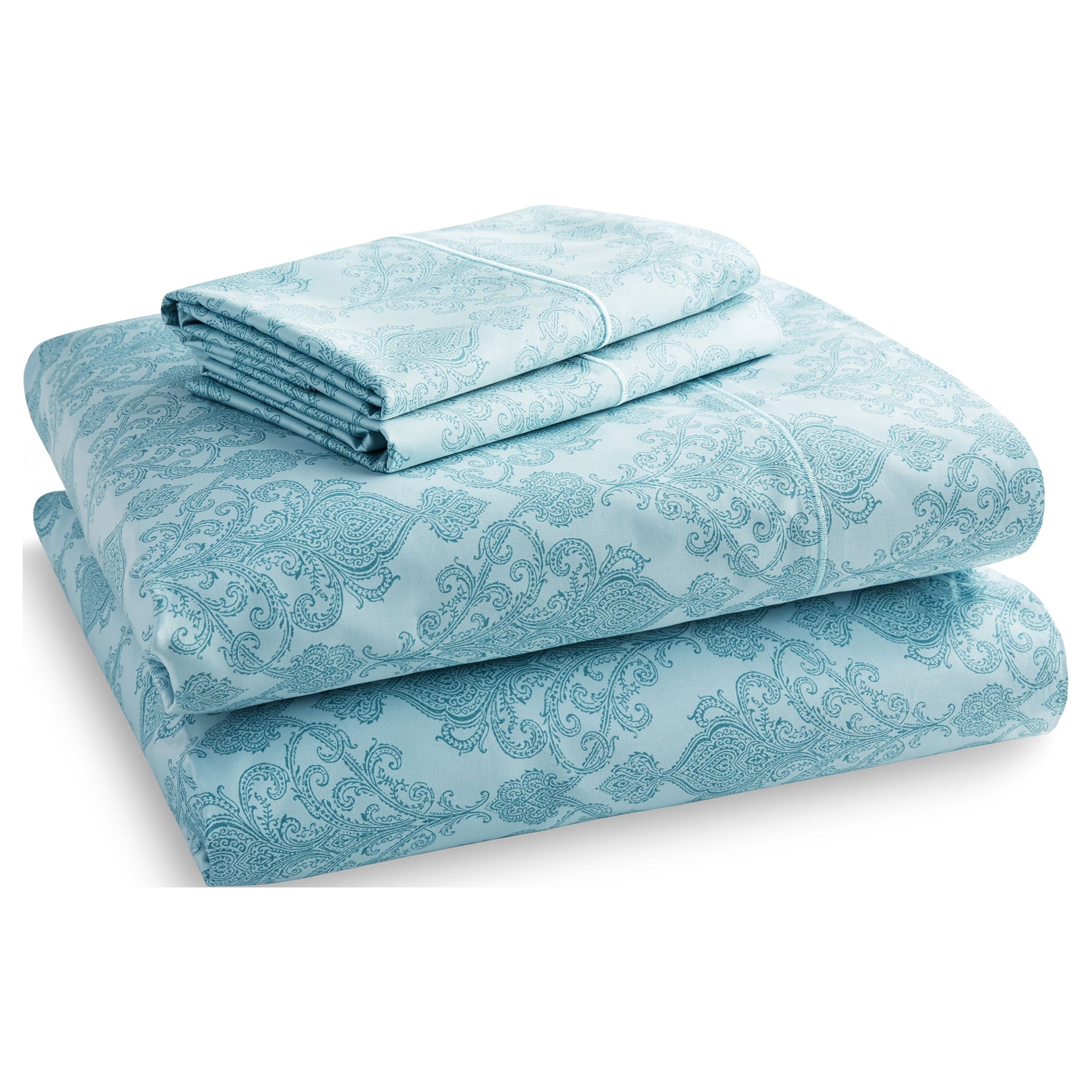 Hotel Style Luxury 4-Piece 600 Thread Count Teal Paisley Cotton Bed Sheet Set, Queen