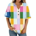 thumbnail image 5 of Zwiiyzr Women's T-Shirt Casual Button V-Neck Loose Elastic Printed Blouse D-Yellow (S), 5 of 6