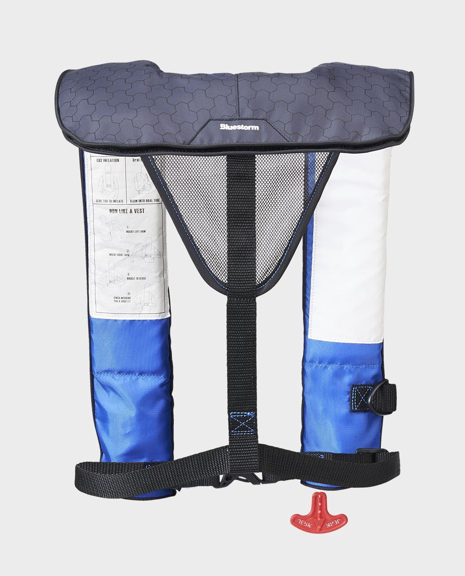 Bluestorm Gear Cirrus26 Inflatable PFD Life Jackets (Blue) for Adults | US Coast Guard Approved Automatic Life Vest w/Manual Override Convertibility