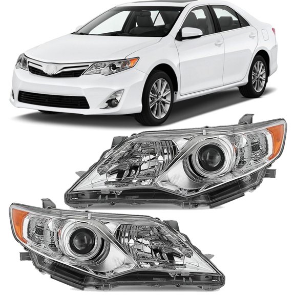 Labwork Pair of Headlight Assembly White Chrome Headlamp Housing Fit for 2012 2013 2014 Toyota Camry, Front Left & Right
