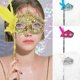 thumbnail image 2 of Masquerade Mask with Holding Stick Halloween Party Mask Shiny Sequins Queen Mask, 2 of 5