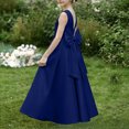thumbnail image 5 of AHTJRT Bridesmaid Flower Dress for Girl V Back Bowknot Dresses A-Line Crewneck Sleeveless Cute Elegant Wedding Party Gowns Dark Blue 9-10 Years, 5 of 10