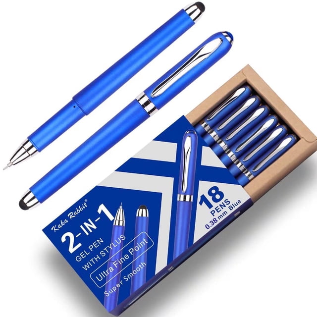 Bolígrafo KAKA RABBIT 2 en 1 de tinta gel con stylus, 0,38 mm, azul, paquete de 18