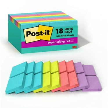 Post-it Super Sticky Notes, 1-7/8 in x 1-7/8 in, 18 Pads, 90 Sheets/Pad, 2x the Sticking Power, Supernova Neons Collecti