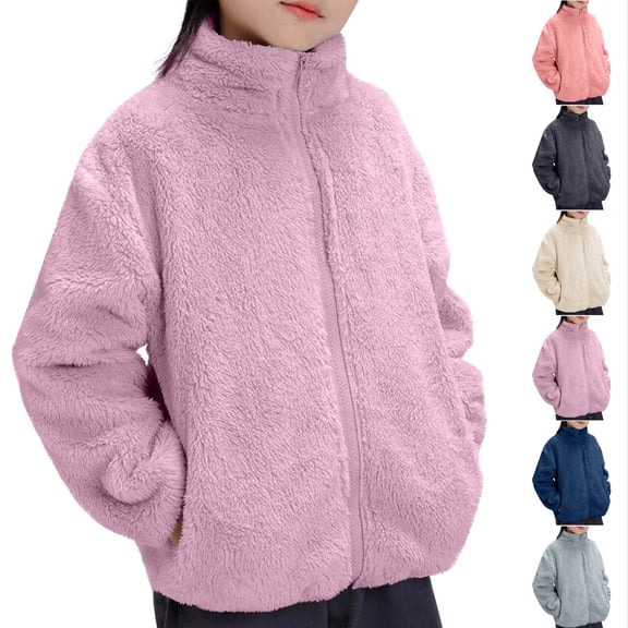yillto Boys Girls Sherpa Fleece Jacket Zip up Fuzzy Sweatshirt Kids Toddler Windproof Coat Soft Winter Coats