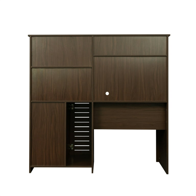 ANBAZAR Home Office Hutch 59 in. Teak Computer PC Laptop Study Table 3-Drawer Writing Desk with Open Storage Shelves, Brown