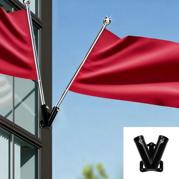 Heavy Duty V Shape Double Flag Pole Bracket Holder Sturdy & Reliable Flag Pole Mount Flagpole Shelf With Screw