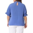 thumbnail image 3 of Agnes Orinda Women's Plus Size Blouse Work Office Pleated Solid Short Sleeve Mock Neck Puff Sleeve Tops 2X Blue, 3 of 6