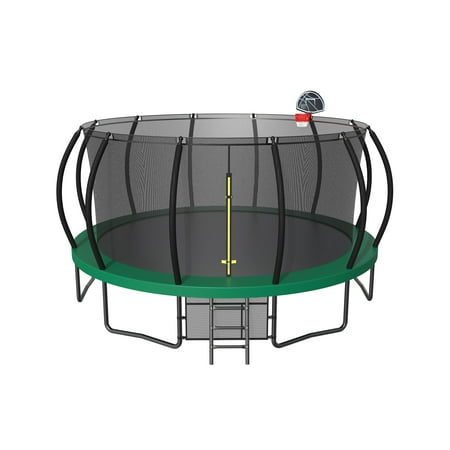YORIN Trampoline, 16FT Trampoline for Adults and Kids, ASTM Approved 1500LBS Trampoline with Enclosure Net, Basketball Hoop, Ladder, and Shoe Holder Outdoor Heavy-Duty Recreational Trampolines
