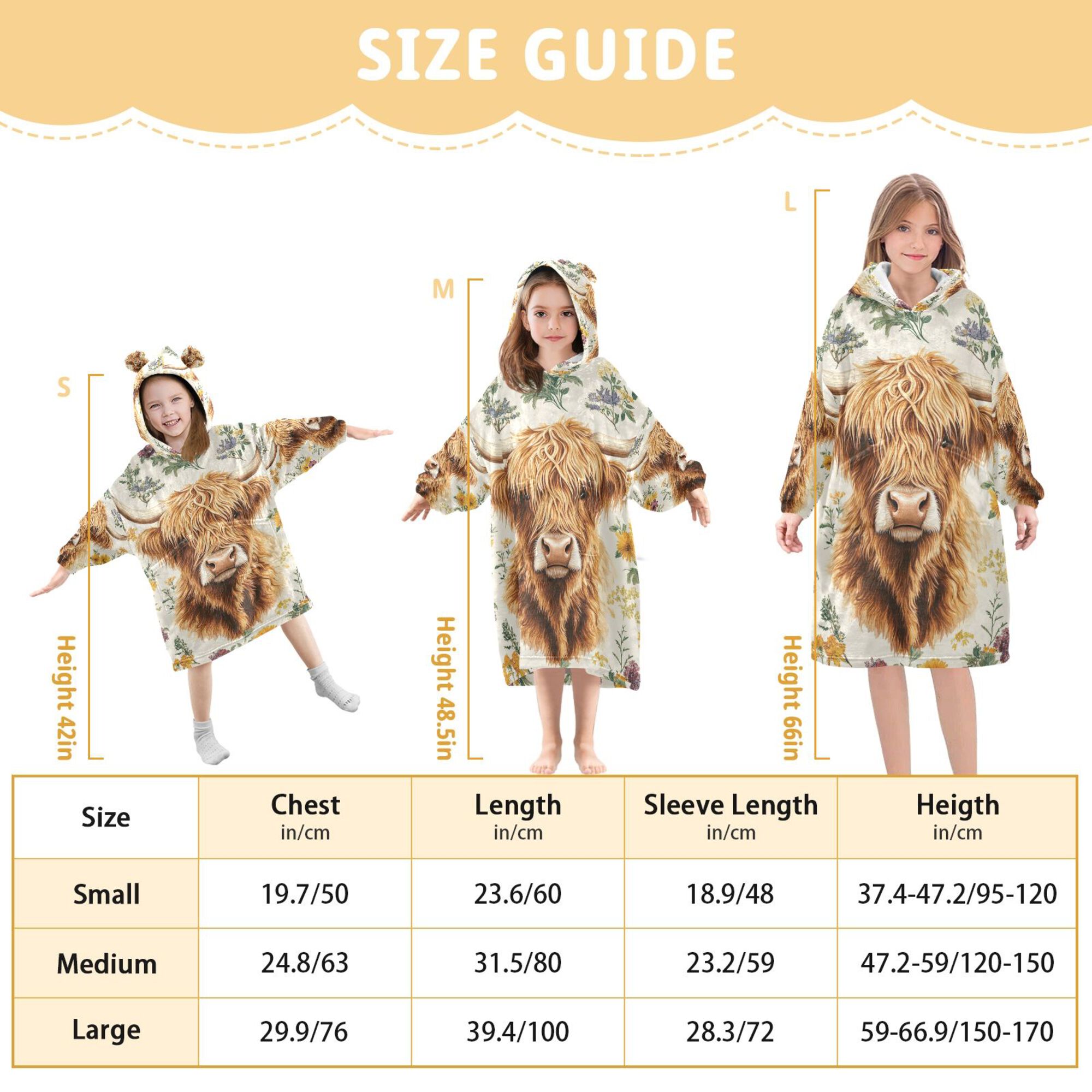 FORMRS Wearable Blanket Hoodie with Sleeves for Kids Cozy Flannel Sweatshirt, Floral Cow