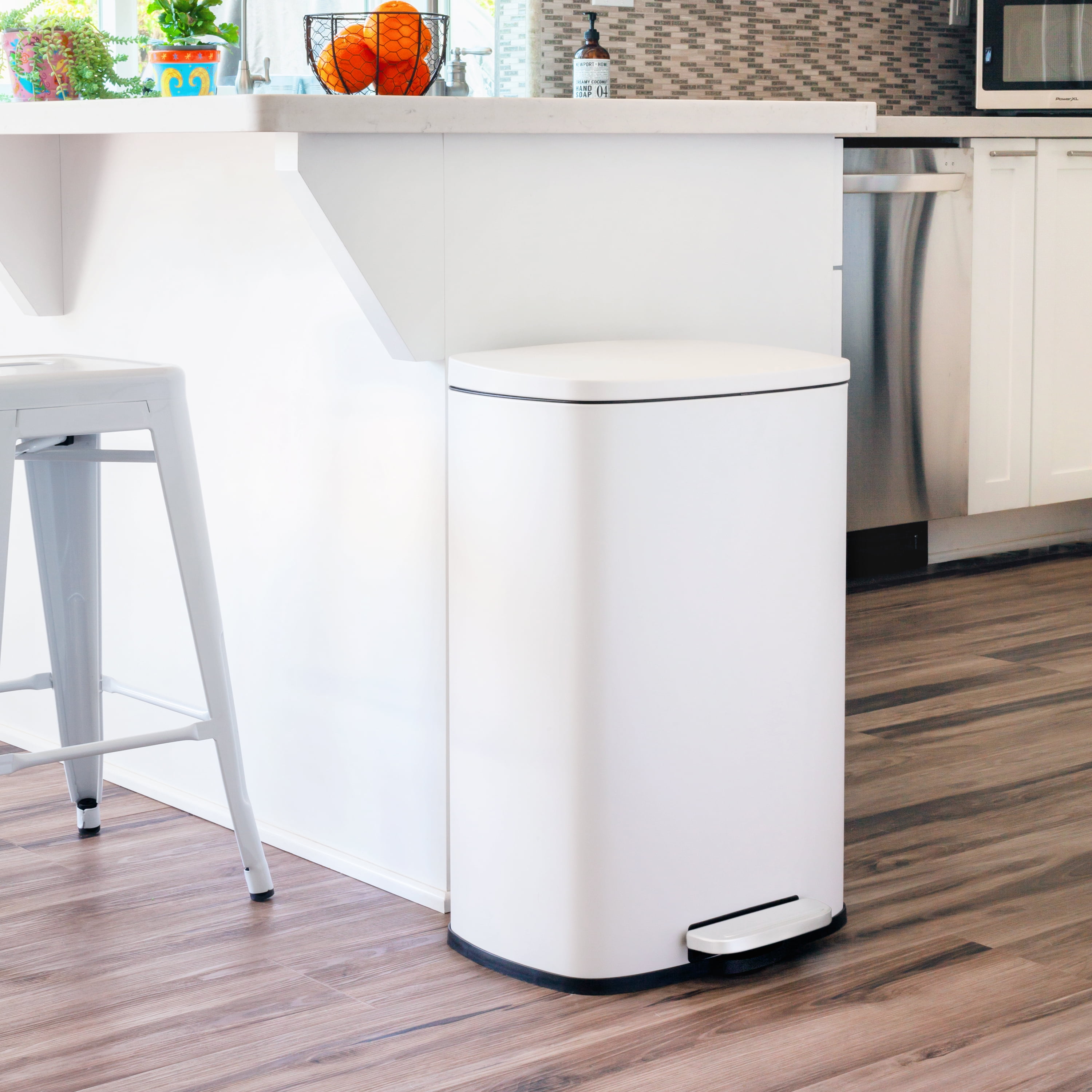 Qualiazero Kitchen Bathroom Trash Can Combo, 13.2 Gallon and 3.2 Gallon Stainless Steel Step Garbage Bin with Soft Close Lid, Matte White