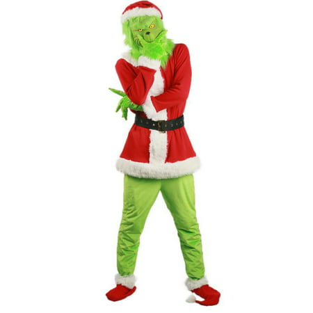 Listenwind Christmas Deluxe Santa Costume Green Monster Cosplay Costume for Adult 7pcs Furry Santa Suit Xmas