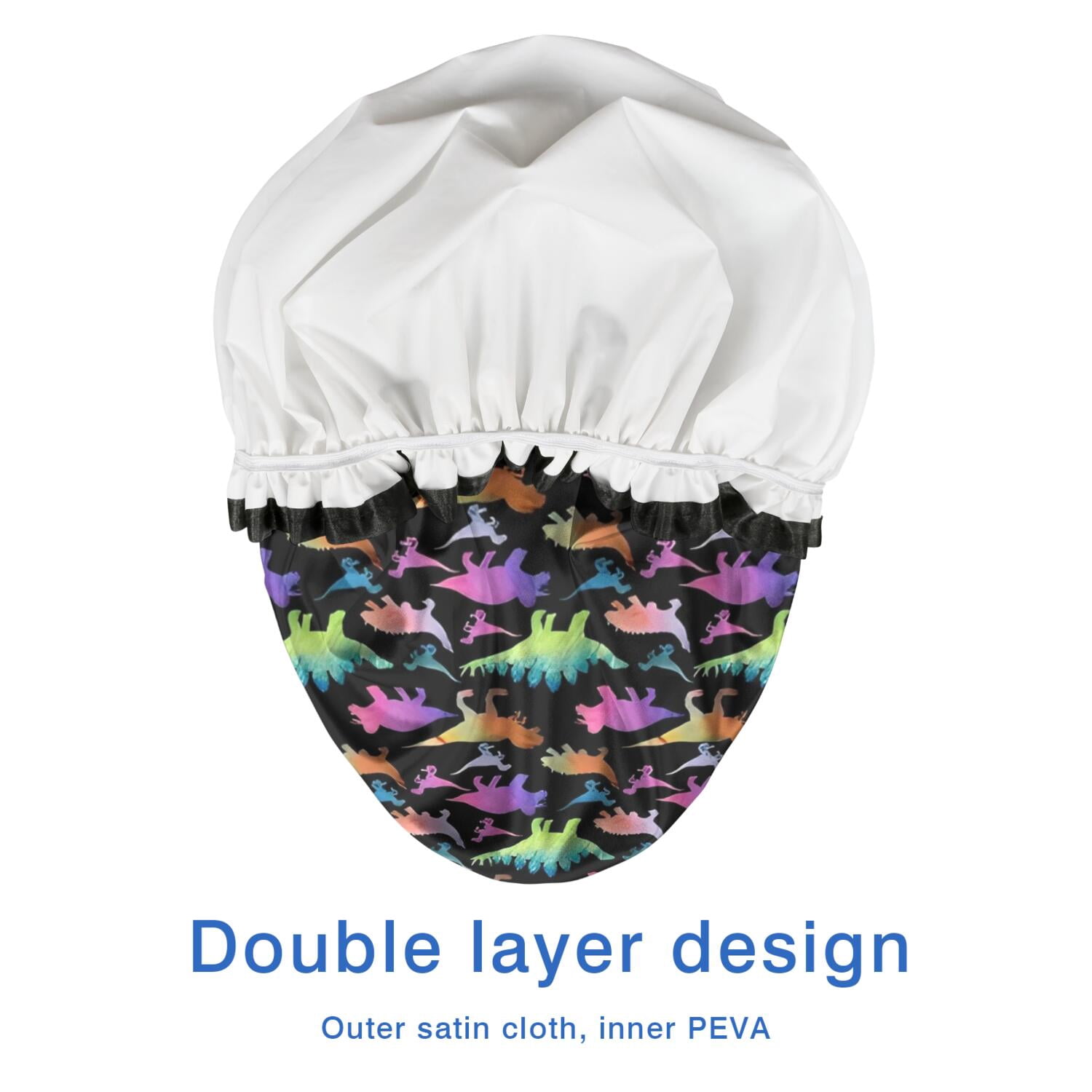 Shower Caps,Black Colorful Dinosaurs Pattern Waterproof Shower Cap for Women 4 Pieces,Double Reusable Hair Cover for Shower PEVA Elastic Stretch Hem