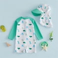 thumbnail image 3 of OSOLU Children Boys Swimsuit Sets Summer Cute Cartoon Print Rash Guard Long Sleeve Zipper Romper Hat Clothes Beach Pool Sporty Training Bathing Suit, 3 of 7