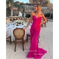 thumbnail image 4 of MODX Robes de Bal Sirène Fuchsia Fendue sur le Côté Robe de Soirée Femme Plis Élégante Robe de Fête Robe d'Invité de Mariage à la Plage, 4 of 5