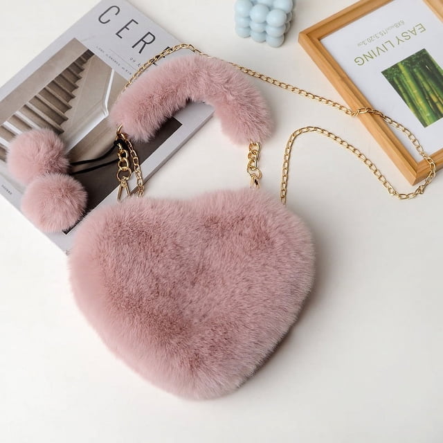 Bolso de mano Bolso de peluche Bolso de corazón portátil Bolso de cadena Bolso bandolera Monedero Bolso
