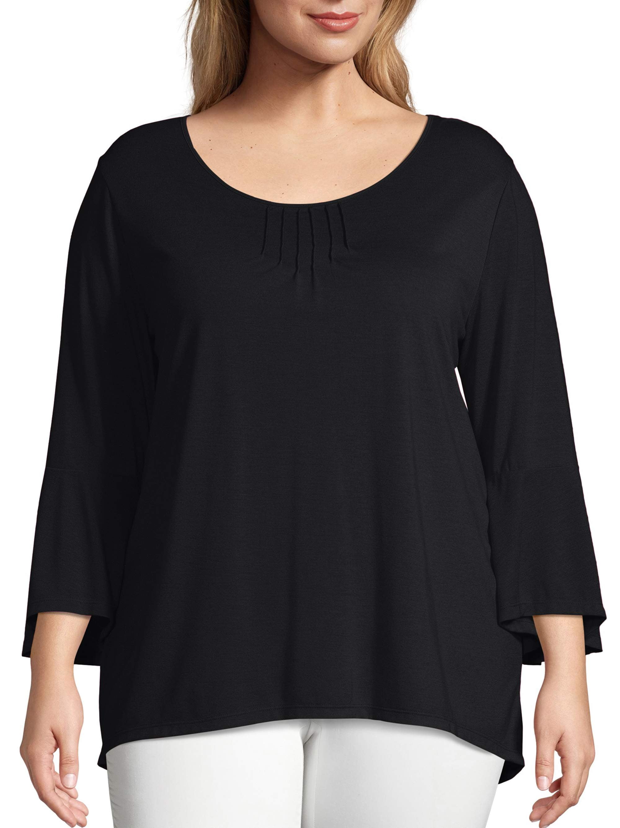 Just My Size Women's Plus Size Bell Sleeve Pin-tuck Top - Walmart.com