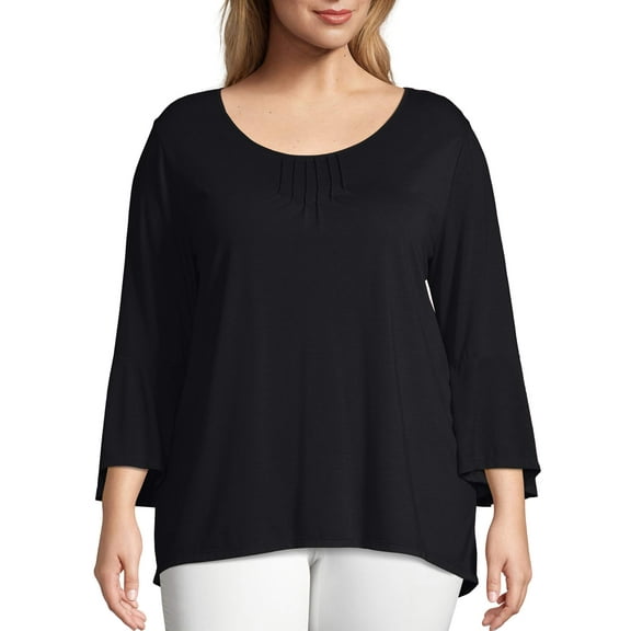 Just My Size Women's Plus Size Bell Sleeve Pin-tuck Top