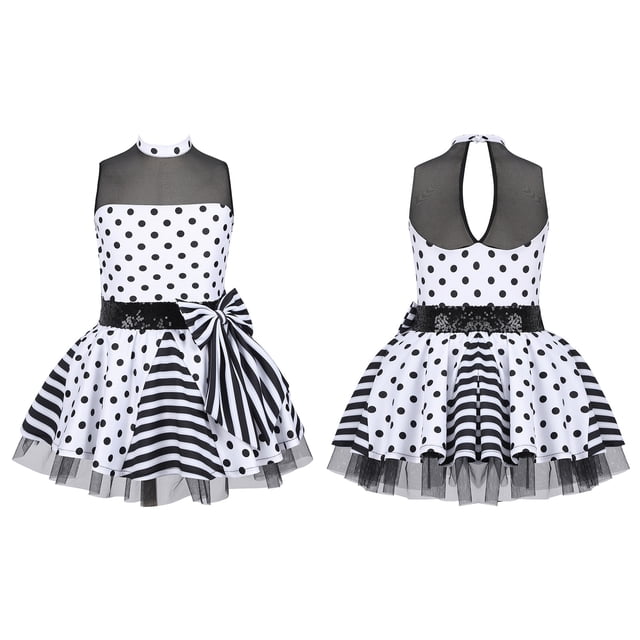 HULIJA Robe Tutu en Maille à Paillettes pour Filles, Danse de Ballet, Jazz, Latin, Costume de Danse Moderne, Blanc 8