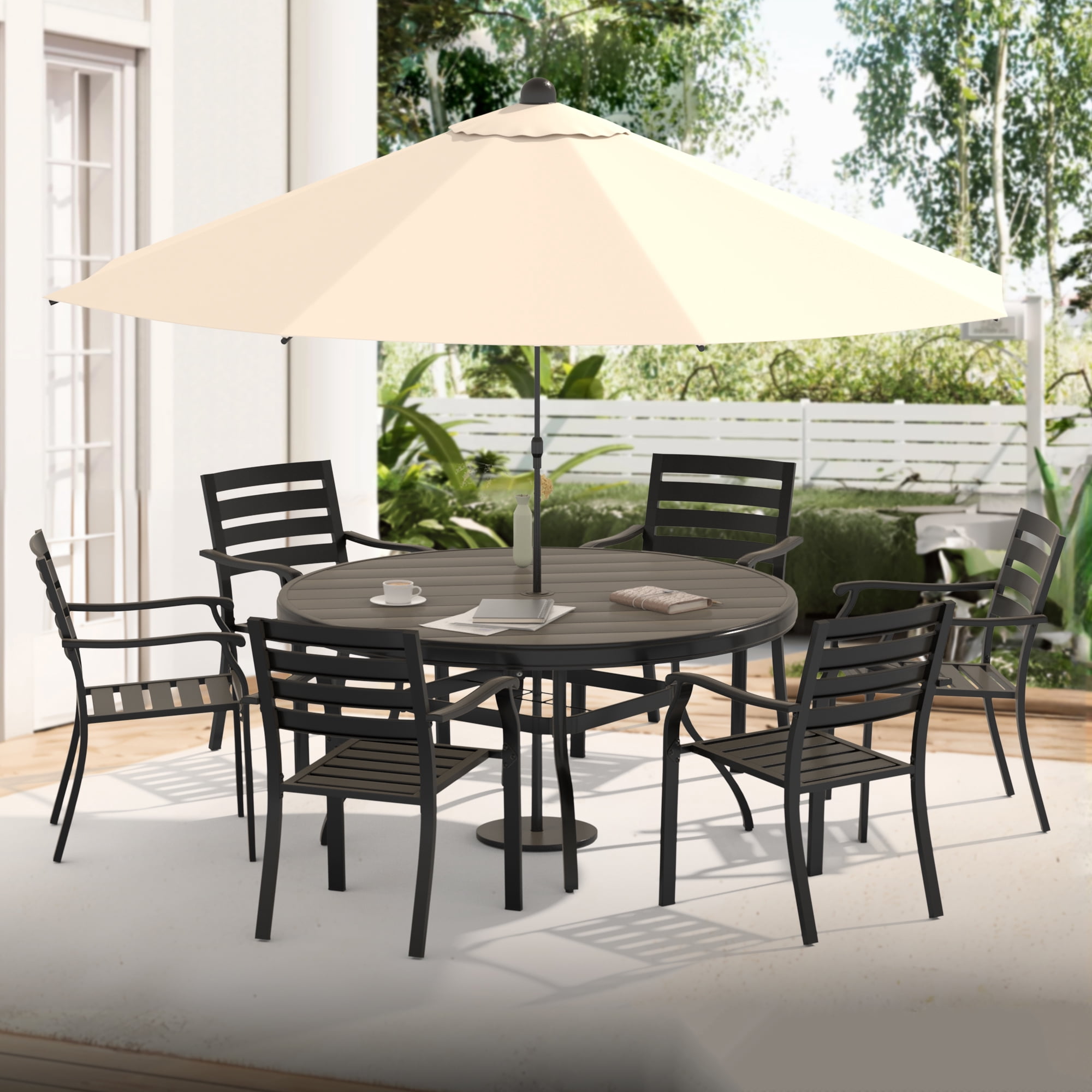 Leumius Set of 2 Outdoor Patio Dining Chairs,All-Weather Outdoor Metal Dining Chairs for Patio,Deck,Porch,Backyard,Black