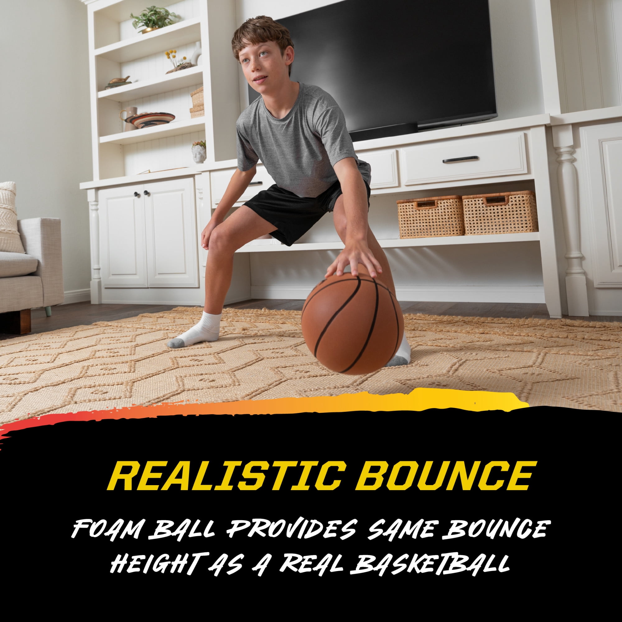 Bashhhketball Silent Indoor Basketball – Official Size 29.5" Foam Training Basketball for Home Dribbling Practice – Quiet, Durable, Lightweight Ball with Realistic Bounce and Game-Like Grip