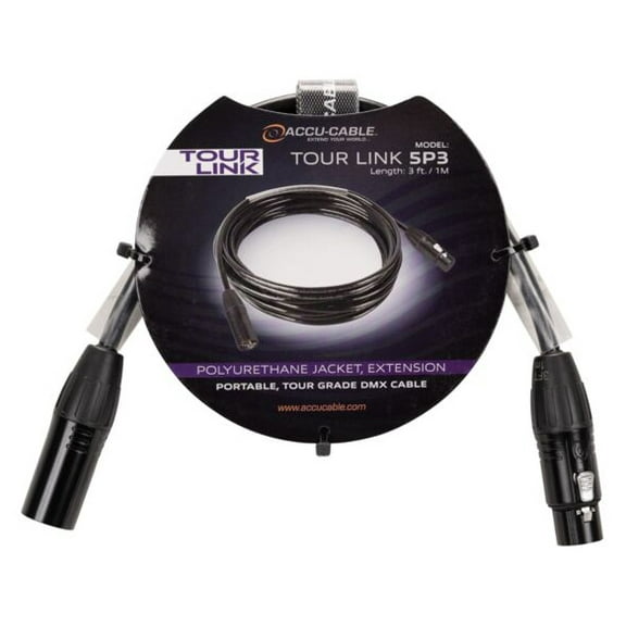 Accu-Cable TOUR LINK 5P3 3 Foot 5-Pin Male To Female DMX Lighting Cable ADJ