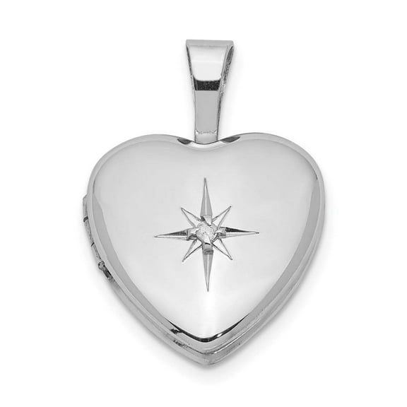 925 Sterling Silver Satin Back Holds 2 photos and Diamond Polished 12mm Love Heart Locket - Locket Necklace for Women