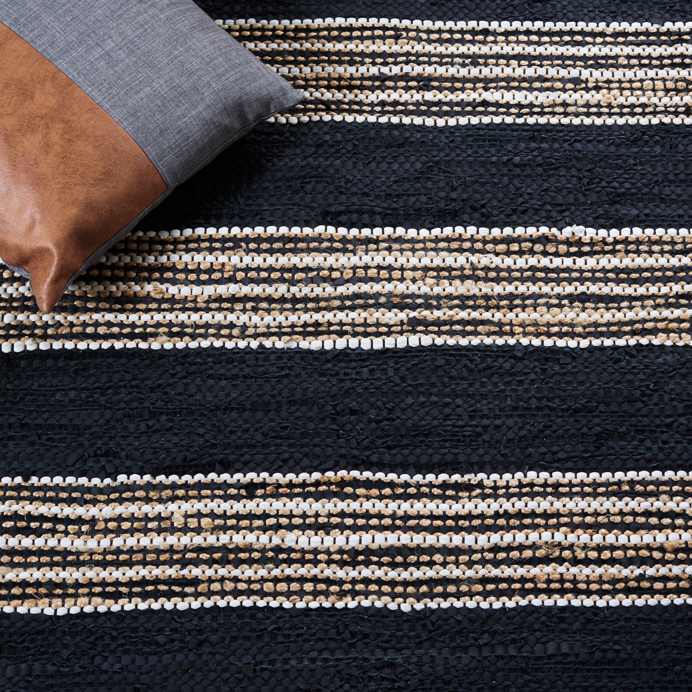 SAFAVIEH Vintage Leather Crawford Striped Runner Rug, Black/Natural, 2'3" x 9'