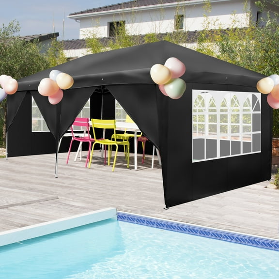 OverPatio Canopy Tent Easy Pop Up Tent Party Canopy Gazebo with 6 Walls 10' x 20' Black