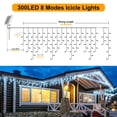 thumbnail image 4 of mimigogo 300 luces LED solares para exteriores con control remoto, 33 pies, 8 modos, cadena de luces con 50 gotas, decoración navideña, bodas, fiestas, color blanco, 4 of 5