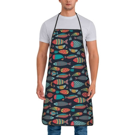 

Naloa 1Pack Adjustable Bib Apron Waterdrop Resistant Cooking Kitchen Aprons for Women Men Chef Colorful Fish Print
