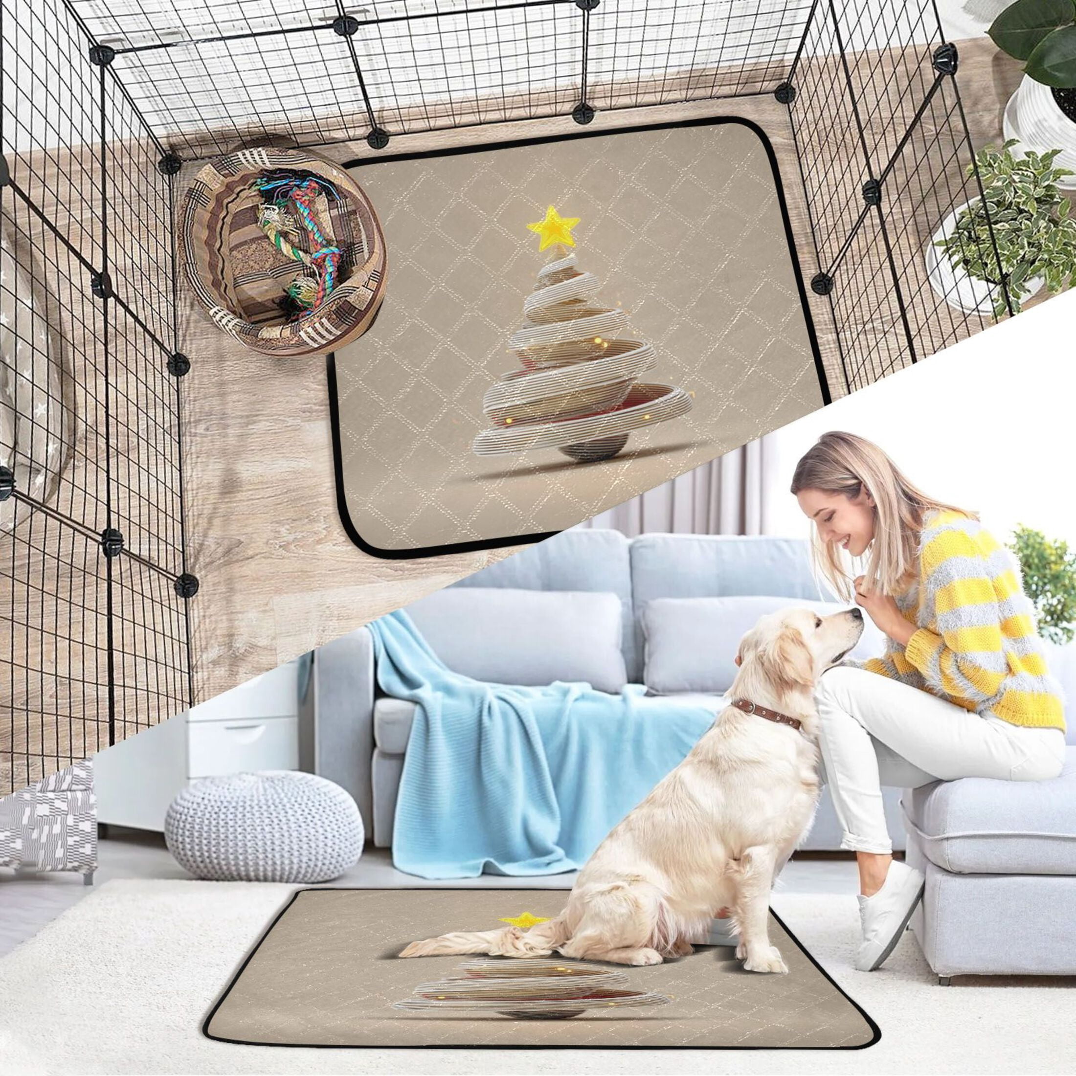 IAUYY Washable Pee Pads for Dogs Medium+Large Absorbent and Leak-Proof Non-Slip Reusable Puppy Pee Pads for Dogs Applicable to Playpen Potty Crate White Spiral Lines