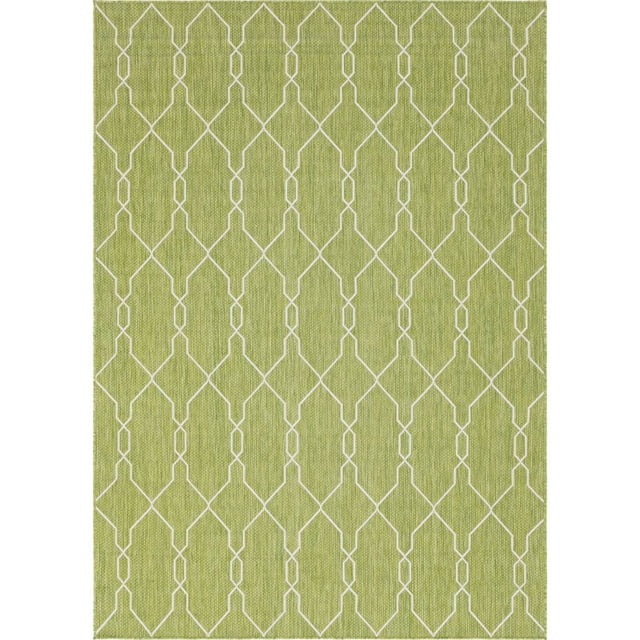 Unique Loom Tapis Marocain en Treillis Extérieur 7' x 10' Vert Rectangle/ivoire