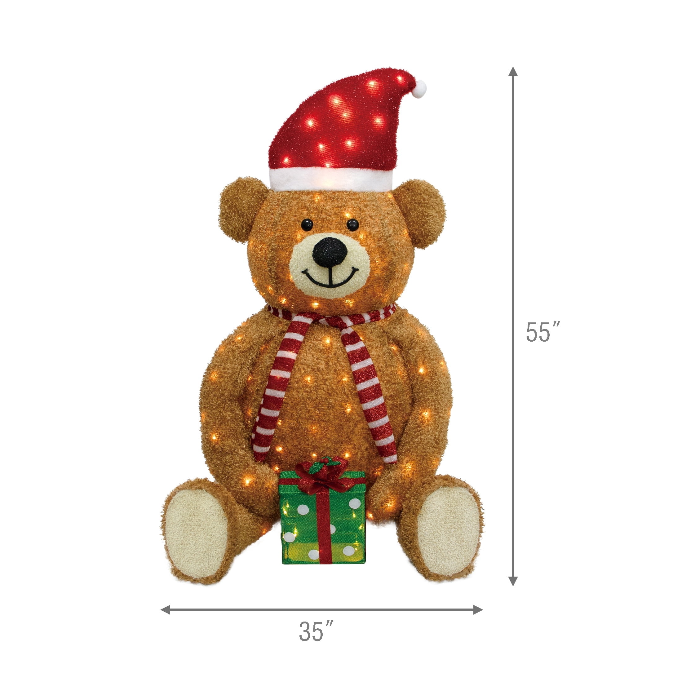 Indoor/Outdoor Light-Up Fluffy Pop-Up Bear Christmas Decoration with 230 LED Lights, Warm White, 55", by Holiday Time