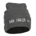 thumbnail image 4 of Bad Hair Day Embroidered Long Beanie - Dk Grey OSFM, 4 of 5