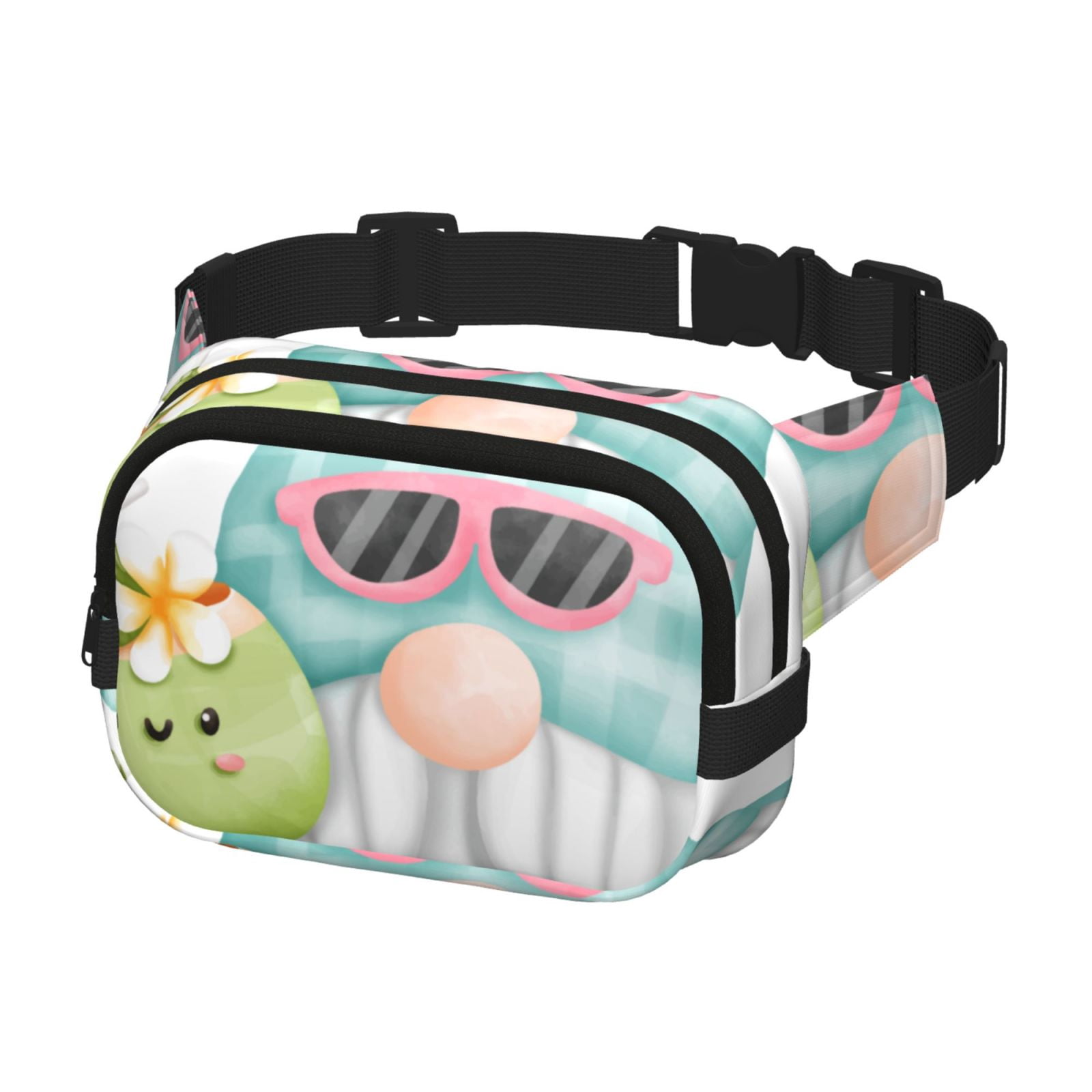 Picia Summer Gnome,Cute Gnome Print Square Double-Layer Waist Bag Mini Adjustable Waist Belt Bag Exercise Running Travel Hiking