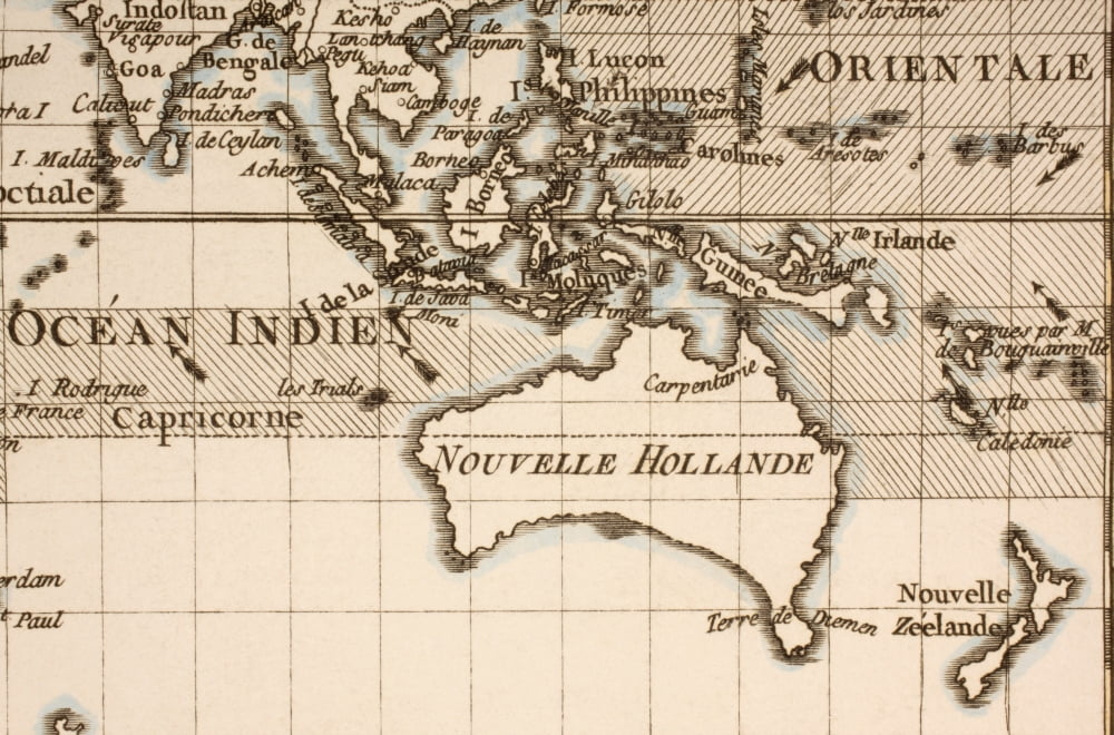 Australia Circa 1760 Mercator Projection From Atlas De Toutes Les Parties Connues Du Globe Terrestre By Cartographer Rigobert Bonne Published Geneva Circa 1760 Canvas Art - Ken Welsh Design Pics (18