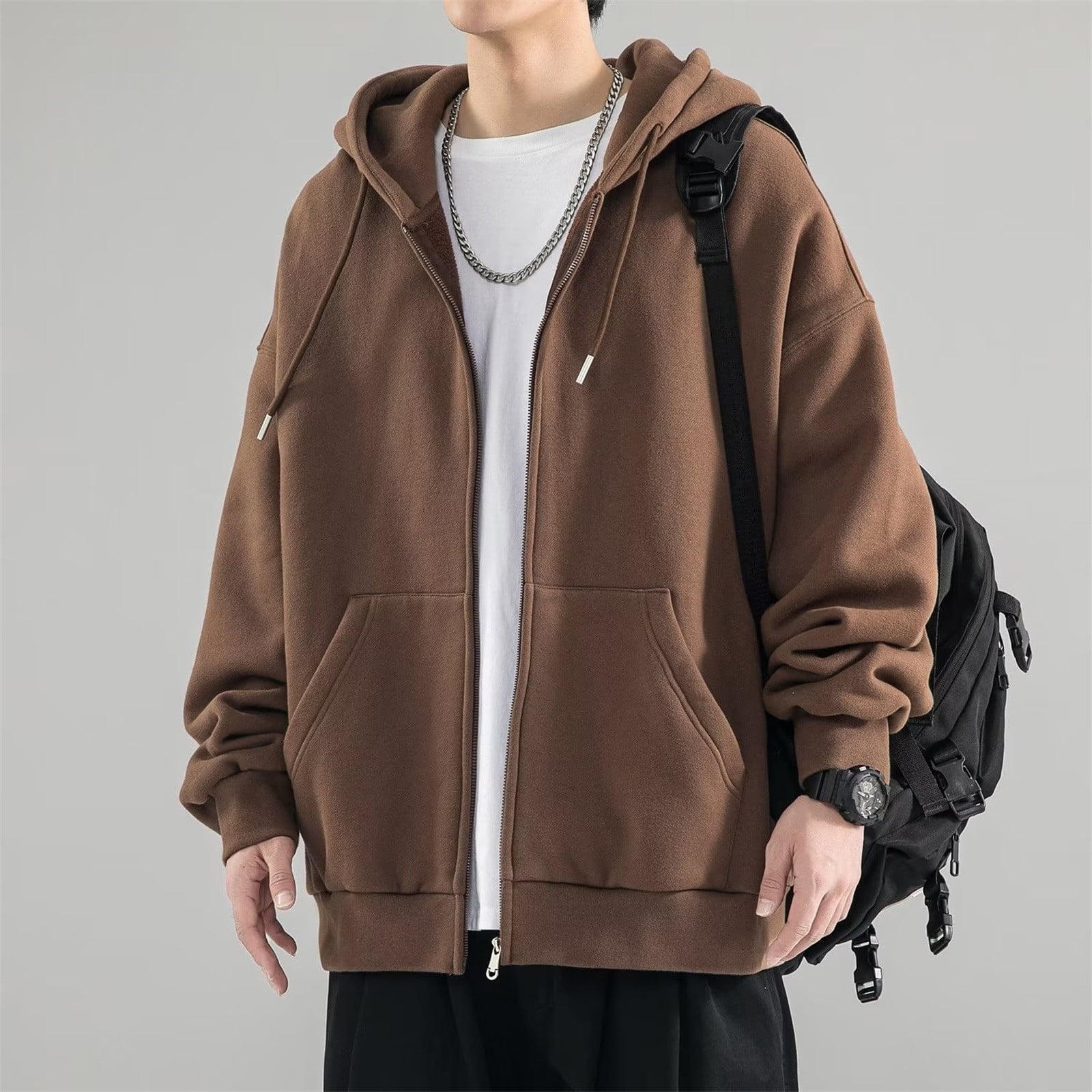 SNOWSONG Baggy Hoodie Men Mens Jacket Men's Spring / Fall Cardigan Sweatshirt Couple Tops Long Sleeve Drawstring Hooded Jacket Zip up Hoodie Men Big and Tall Hoodie Coffee 4XL
