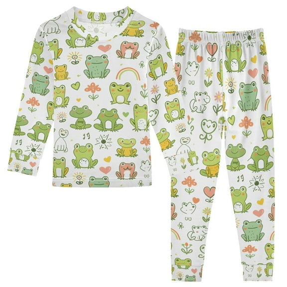 joogoo Cartoon Frog Floral 2 Piece Long Sleeve Tee and Pants Cotton Pajama Set 5Y