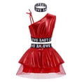 thumbnail image 2 of Doomiva Kids Girls 3 Piece Hip-Hop Jazz Dance Outfits Sequins Metallic Vest Tops with Mesh Tutu Skirts Hairband Set Red 130, 2 of 7