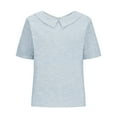 thumbnail image 4 of Holzkary Linen Shirts for Women Button Down Shirts Short Sleeve Cotton Collared V Neck Solid Casual Blouses Womens Summer Tops Lapel Striped Back Loose Top Casual Shirt T Shirt Sky Blue S, 4 of 5