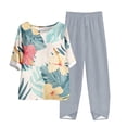 thumbnail image 2 of Nrmvnmi Women's Summer 2 Piece Outfits Casual Floral Prints Short Sleeve Pajama Tops Wide Leg Pants Lounge Sets Tracksuits Mothers Day Gifts, 2 of 5